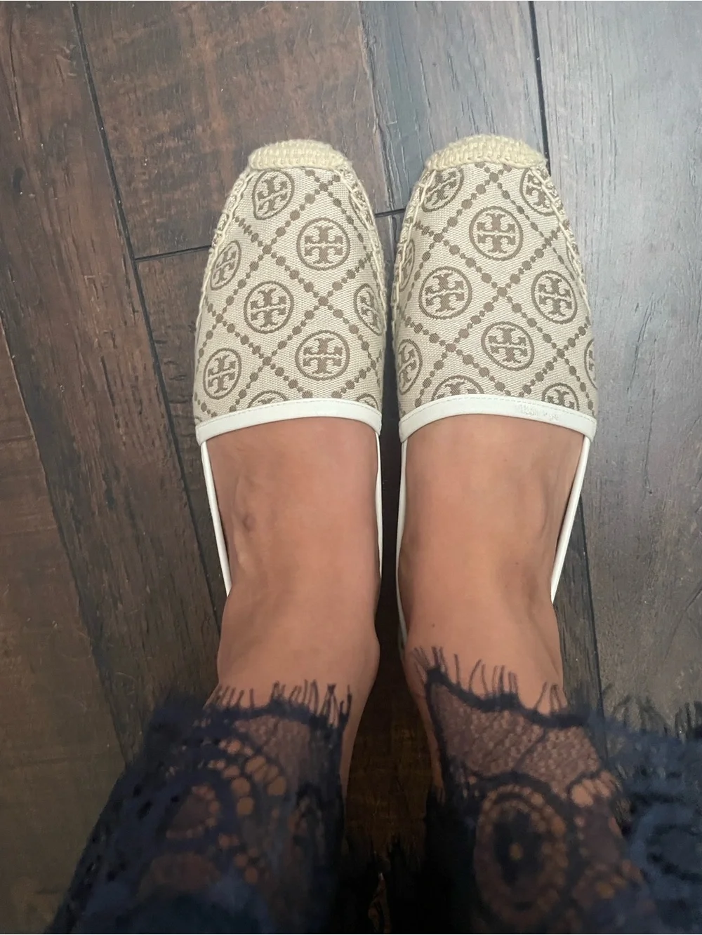 Tory Burch Tan and Beige T Monogram Flat Espadrilles
